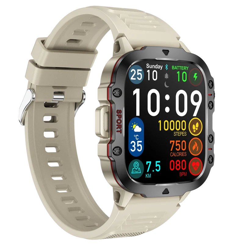 Montre connectée NASA SPORT Grand écran résolution haute définition bracelet en silicone couleur Beige