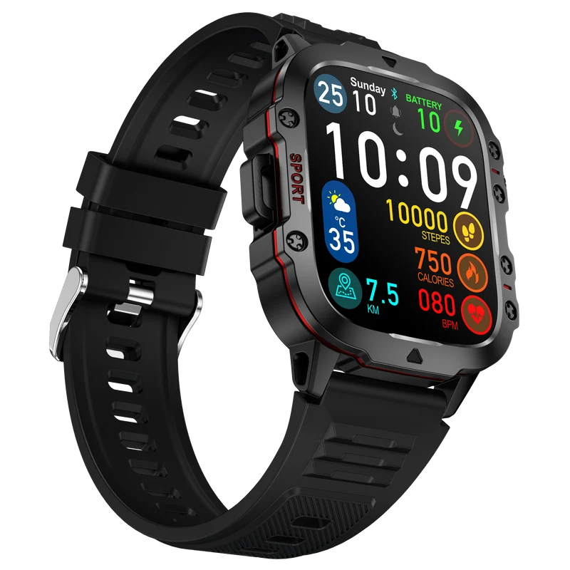 Montre connectée NASA SPORT Grand écran résolution haute définition bracelet en silicone couleur Noir