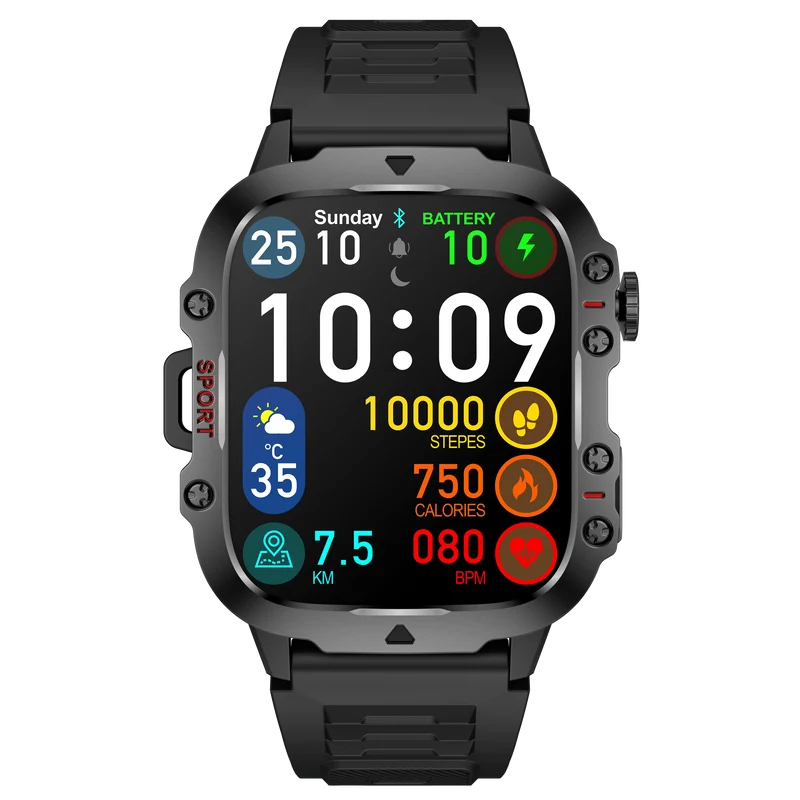 Montre connectée NASA SPORT Grand écran résolution haute définition bracelet en silicone couleur Noir