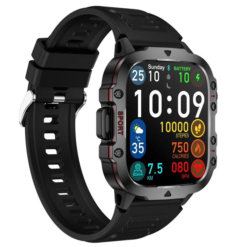 Montre connectée NASA SPORT Grand écran résolution haute définition bracelet en silicone couleur Noir