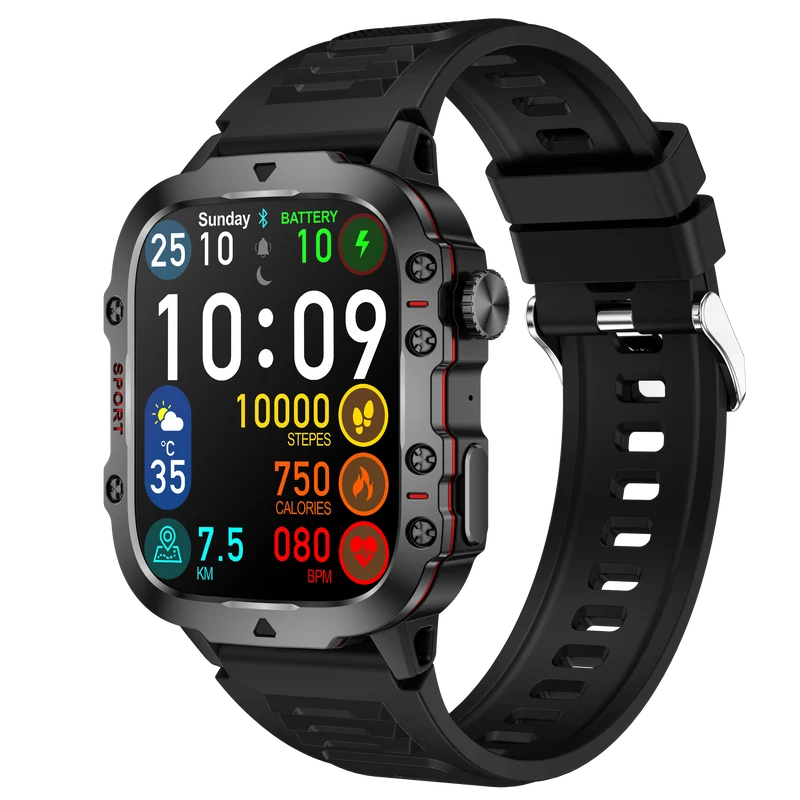 Montre connectée NASA SPORT Grand écran résolution haute définition bracelet en silicone couleur Noir