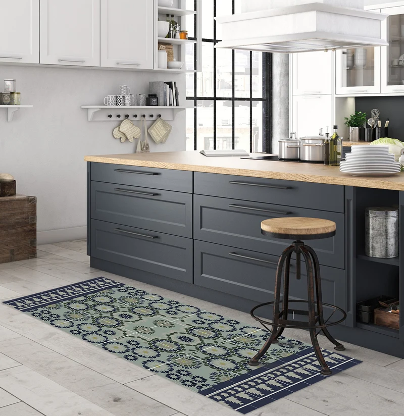 Tapis vinyle Tanger bleu-vert