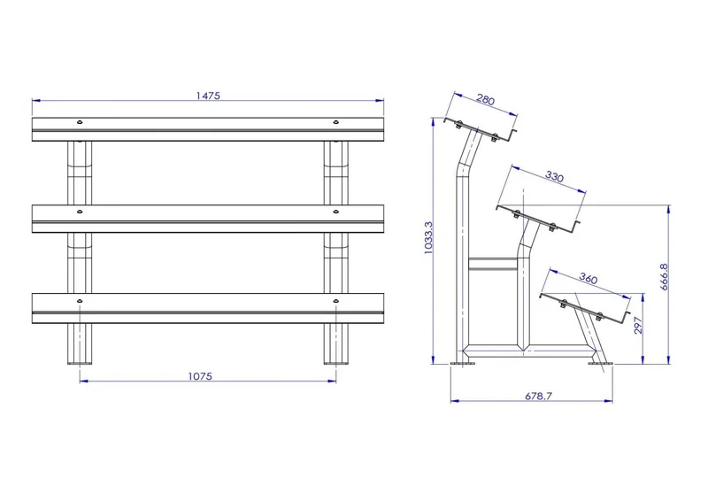 RACK DE 3 HAUTEURS POUR HALTÈRES HEXAGONAUX TS