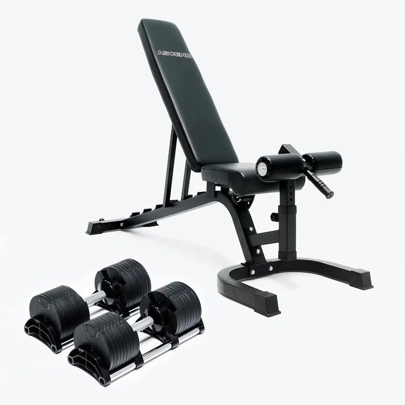 Bundle: Nuo Style Dumbbells (5 - 70 lb or 7.5-90 lb) & Bench