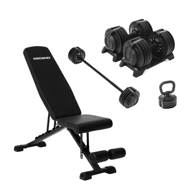 Bundle : Ascend 3-in-1 Adjustable Dumbbells (7 to 52.5 lb) & Bench