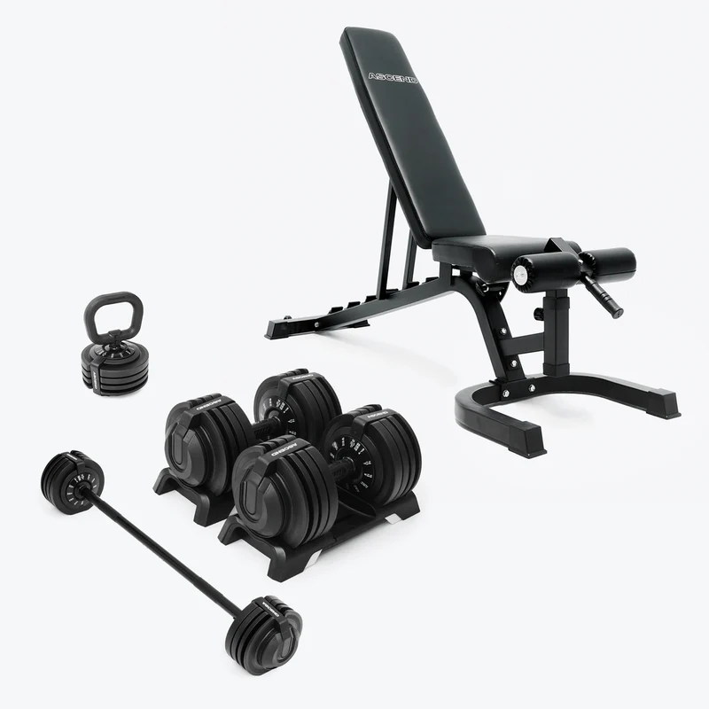 Bundle : Ascend 3-in-1 Adjustable Dumbbells (7 to 52.5 lb) & Bench