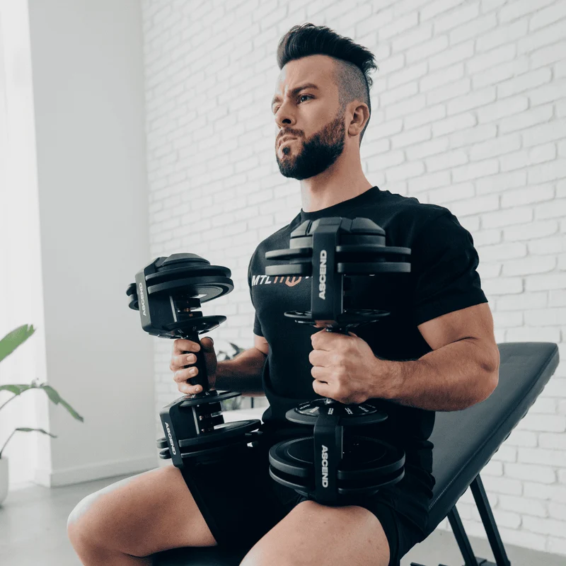 Bundle : Ascend 3-in-1 Adjustable Dumbbells (7 to 52.5 lb) & Bench