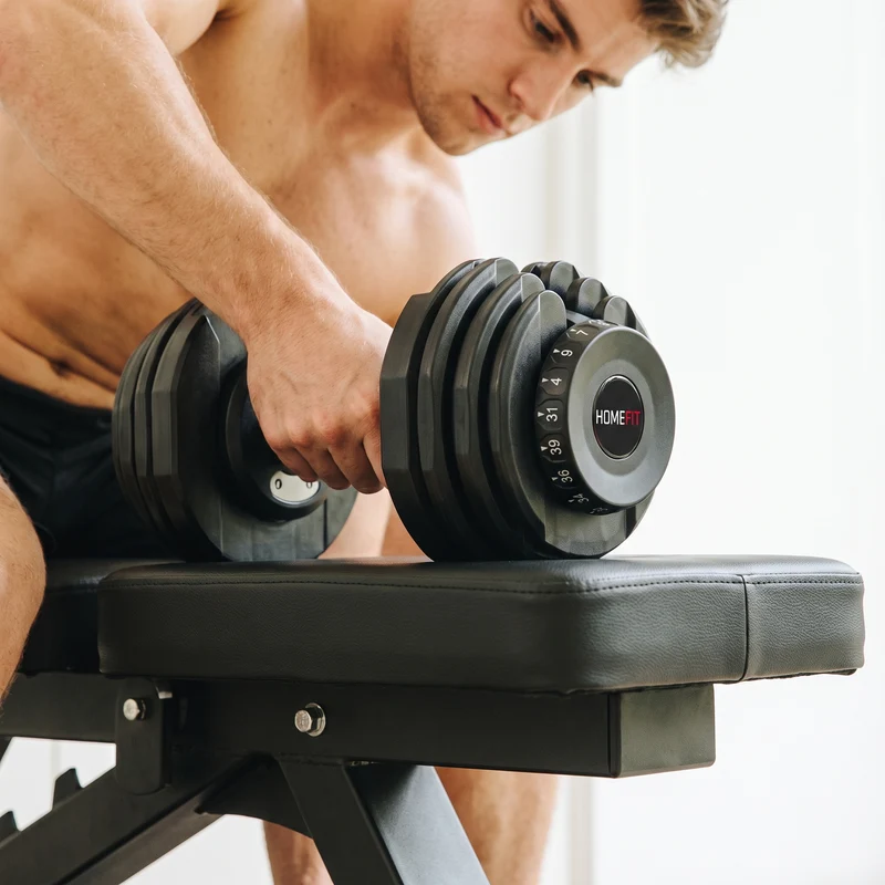 Haltère Réglable Homefit IronFlex 4,5 à 40,8 kg – 17 Niveaux de Poids – Réglage Rapide – Socle Inclus