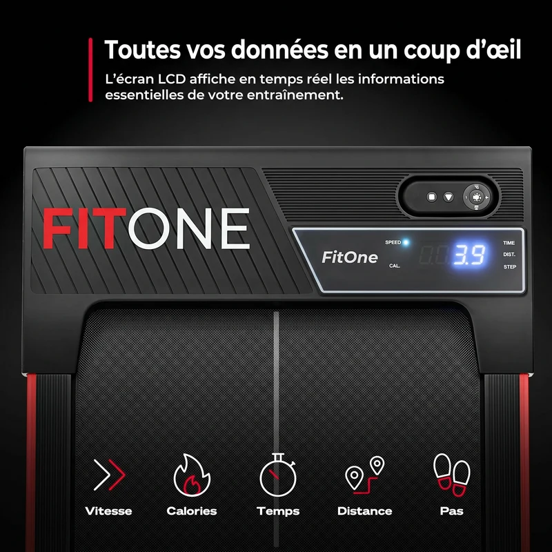 Tapis de marche FitOne – 6 km/h – Inclinaison 9 % – 4 programmes – Bluetooth