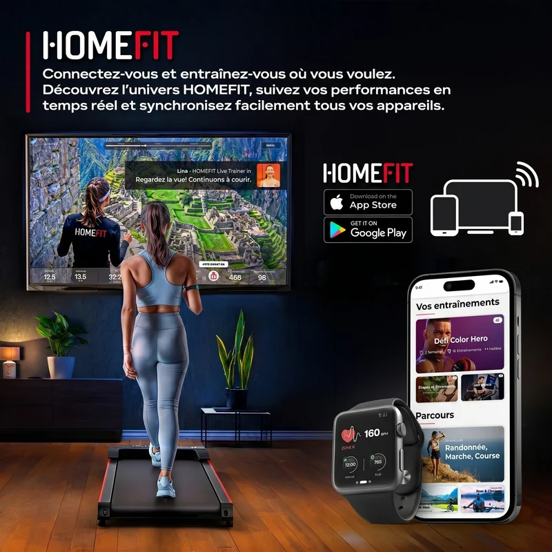 Tapis de marche FitOne – 6 km/h – Inclinaison 9 % – 4 programmes – Bluetooth