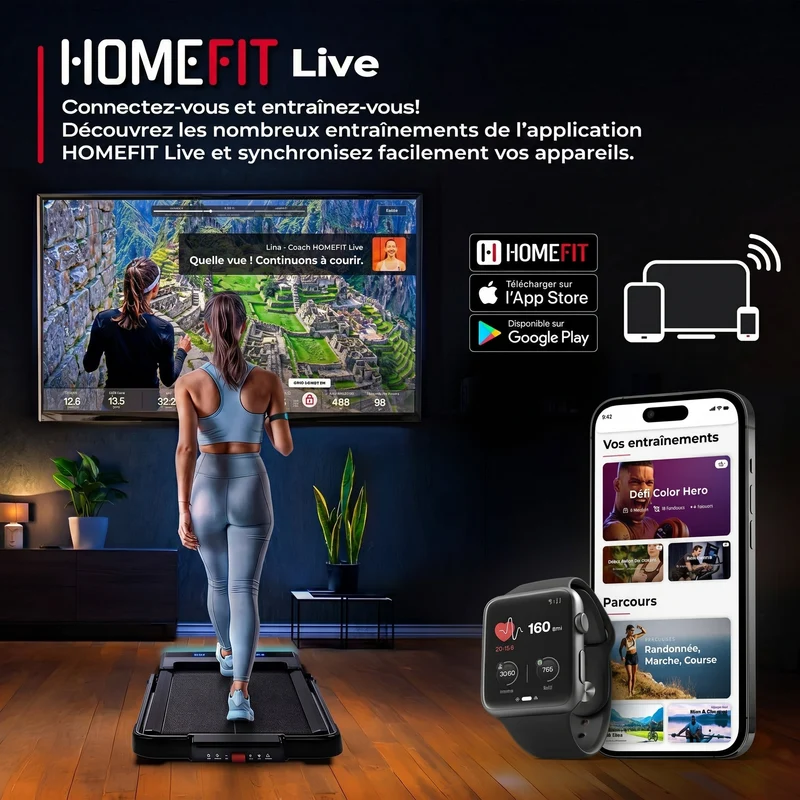 Tapis de course 2-en-1 Lite Mini Plus – 12 km/h – Inclinaison – 12 programmes – Bluetooth