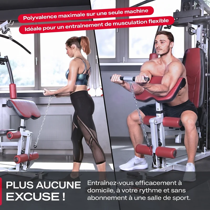 Station de Musculation Homefit Vulcan V50 – 50+ Exercices – Bloc de Poids 53,5 kg – Butterfly & Leg Curl – 120 kg