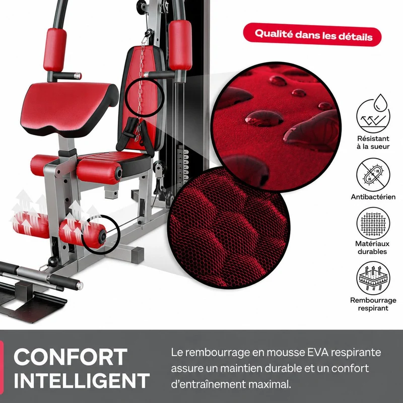 Station de Musculation Homefit Vulcan V50 – 50+ Exercices – Bloc de Poids 53,5 kg – Butterfly & Leg Curl – 120 kg
