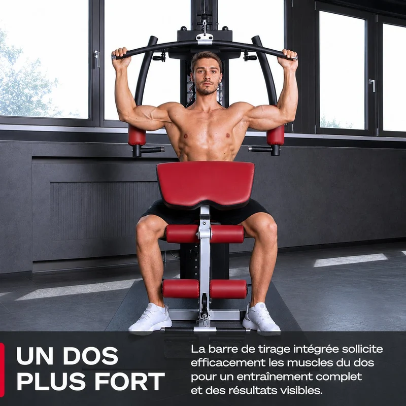 Station de Musculation Homefit Vulcan V50 – 50+ Exercices – Bloc de Poids 53,5 kg – Butterfly & Leg Curl – 120 kg