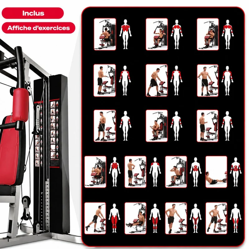 Station de Musculation Homefit Vulcan V50 – 50+ Exercices – Bloc de Poids 53,5 kg – Butterfly & Leg Curl – 120 kg