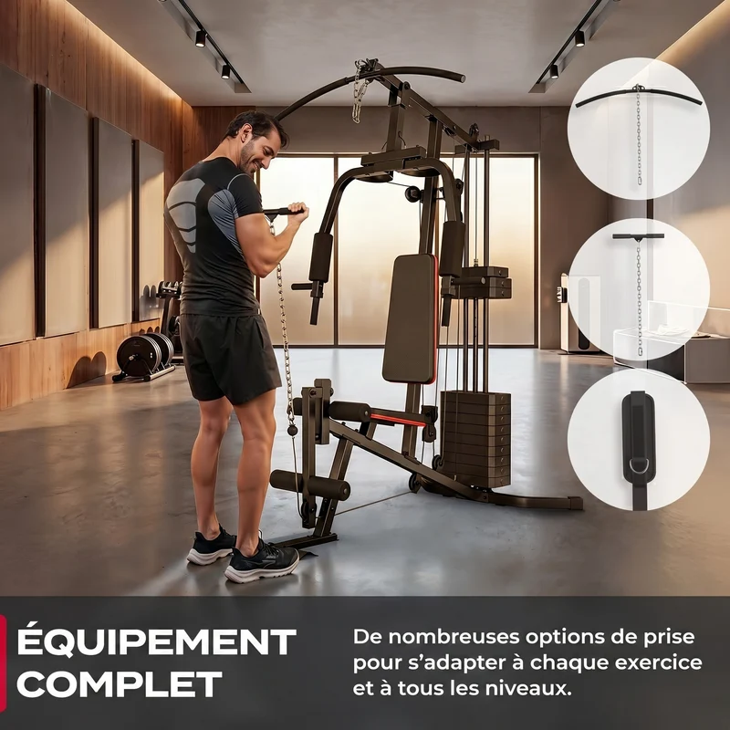 Station de Musculation Homefit Hercules X40 – 40+ Exercices – Bloc de Poids 70 kg – Charge Max. 120 kg