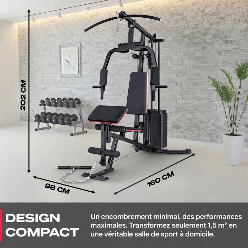 Station de Musculation Homefit Hercules X40 – 40+ Exercices – Bloc de Poids 70 kg – Charge Max. 120 kg