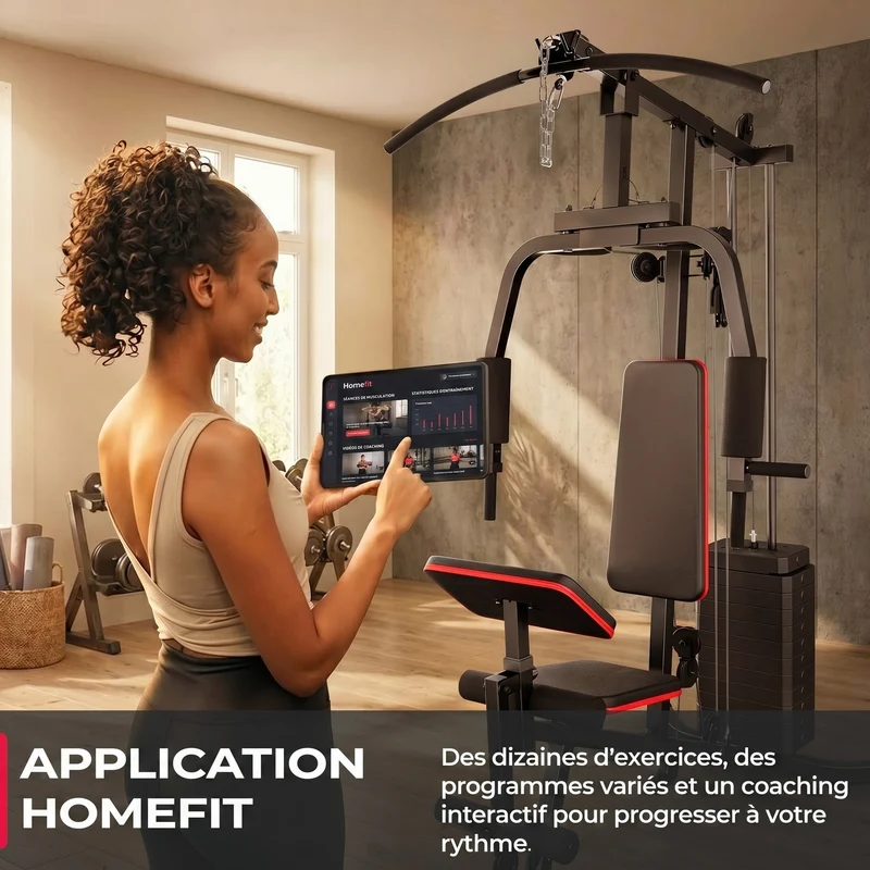 Station de Musculation Homefit Hercules X40 – 40+ Exercices – Bloc de Poids 70 kg – Charge Max. 120 kg