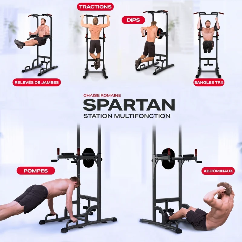 Chaise Romaine Homefit Spartan 7-en-1 – Barre de Traction Réglable – Dips & Abdos – Charge Max. 120 kg