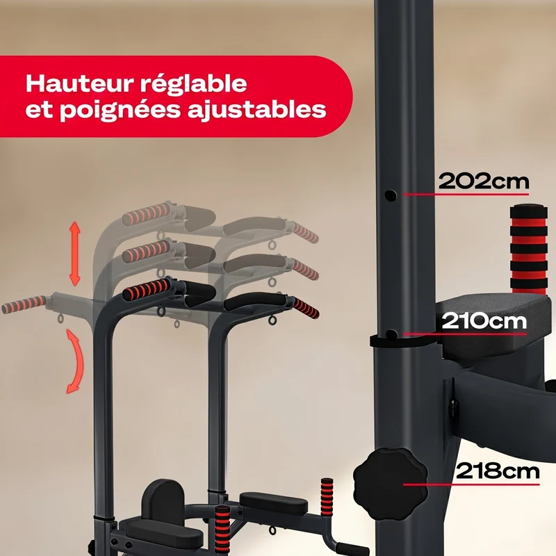 Chaise Romaine Homefit Spartan 7-en-1 – Barre de Traction Réglable – Dips & Abdos – Charge Max. 120 kg