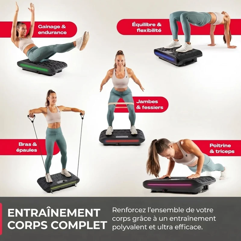 Plateforme vibrante CoreVibe – 99 niveaux – 200 W – Bluetooth – Télécommande