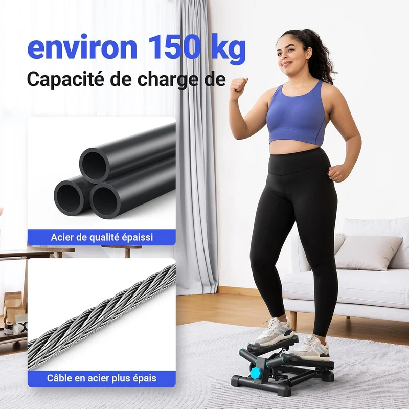 Stepper Homefit TwistStep – Mouvement de Torsion – Résistance Réglable – Écran LCD – Bandes Incluses – 150 kg