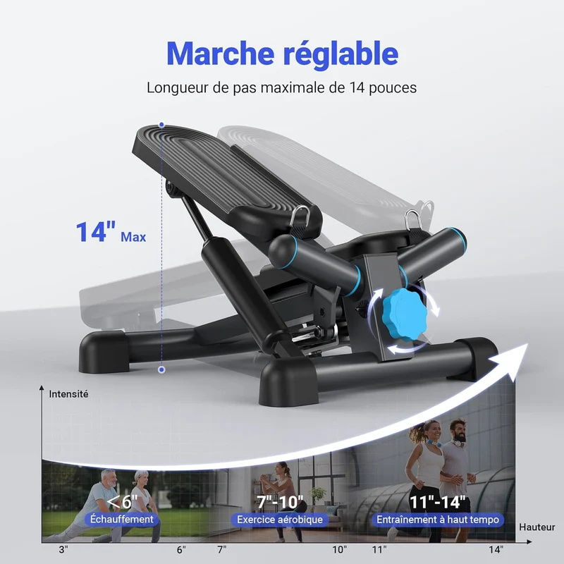 Stepper Homefit TwistStep – Mouvement de Torsion – Résistance Réglable – Écran LCD – Bandes Incluses – 150 kg
