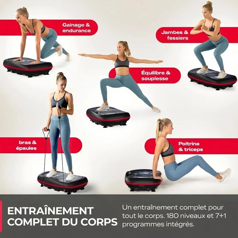 Plateforme vibrante HyperVibe 4D – 3 moteurs – 60 niveaux – Bluetooth – Écran tactile LED