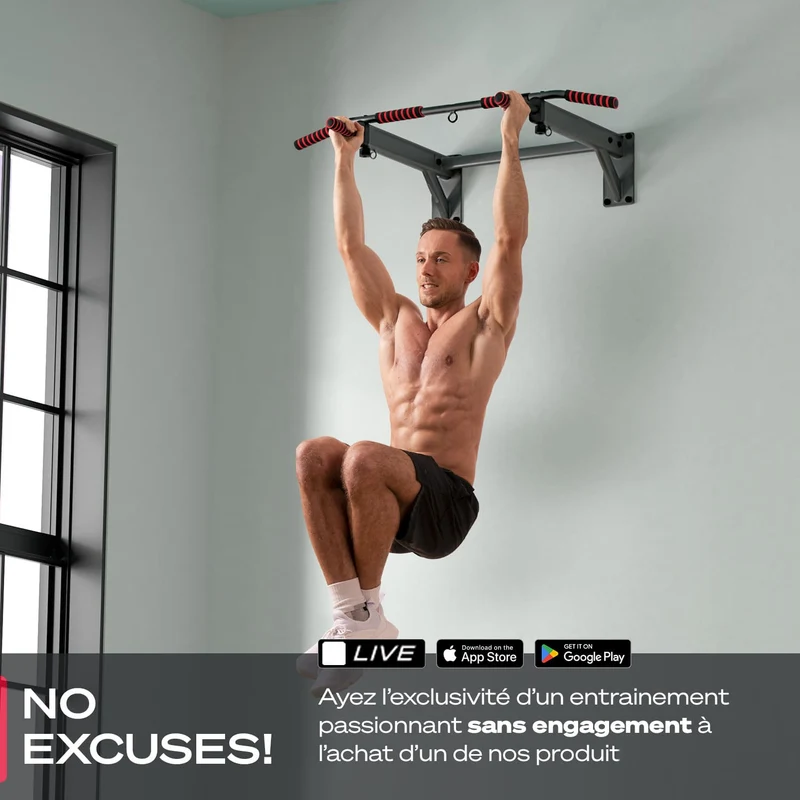 Barre de Traction Murale Homefit Maximus – 6 Poignées – Pliable – Charge Max. 150 kg – Acier