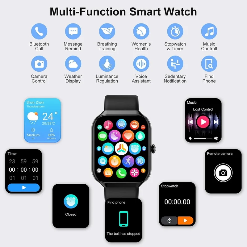 Montre Connectée TitanFit X - Appels Bluetooth, 113+ Modes Sport, Suivi Santé, Étanche IP68, Écran HD 1.96"