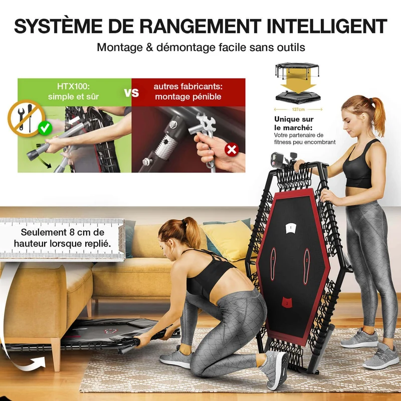 Trampoline Fitness Homefit AirBeast – Barre Réglable – Écran LCD – Pliable – Support Smartphone – 110 kg