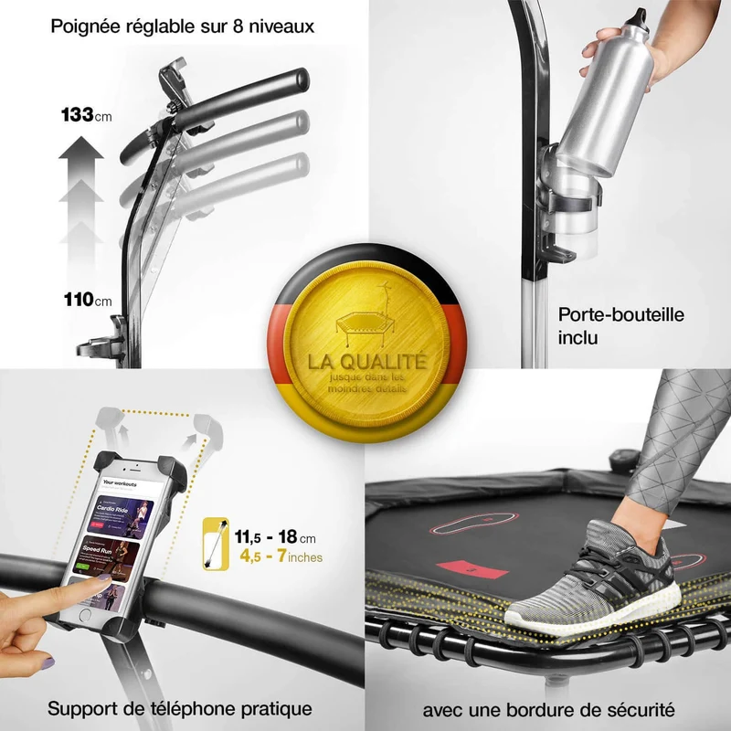 Trampoline Fitness Homefit AirBeast – Barre Réglable – Écran LCD – Pliable – Support Smartphone – 110 kg