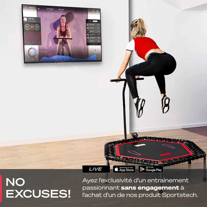 Trampoline Fitness Homefit AirBeast – Barre Réglable – Écran LCD – Pliable – Support Smartphone – 110 kg