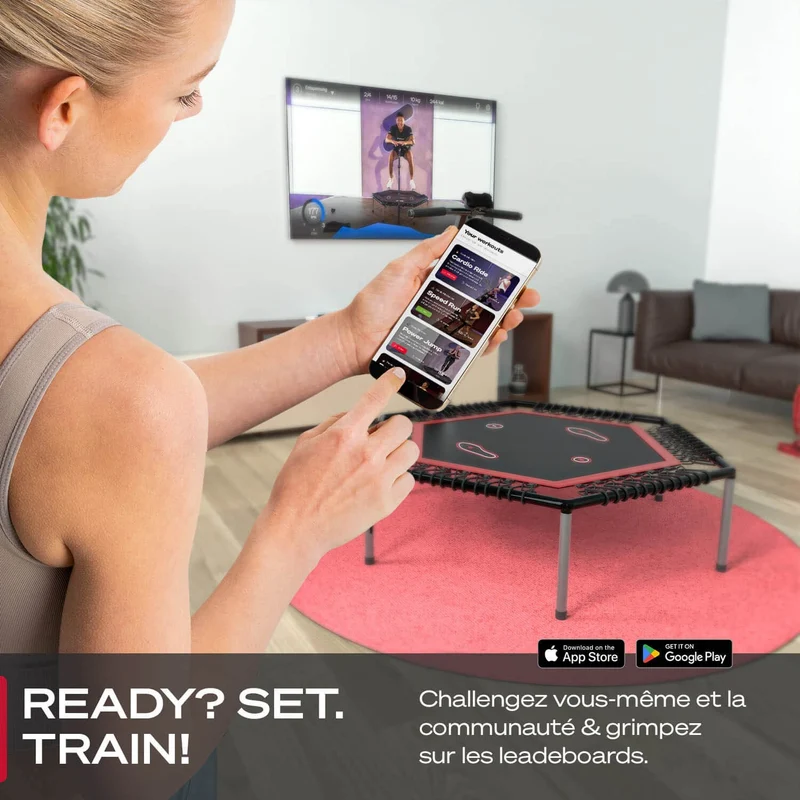 Trampoline Fitness Homefit AirBeast – Barre Réglable – Écran LCD – Pliable – Support Smartphone – 110 kg