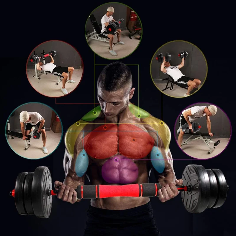 Haltères Réglables Homefit DualFlex 20 ou 40 kg – 2 en 1 avec Barre – Poids Ajustables – Poignées Antidérapantes