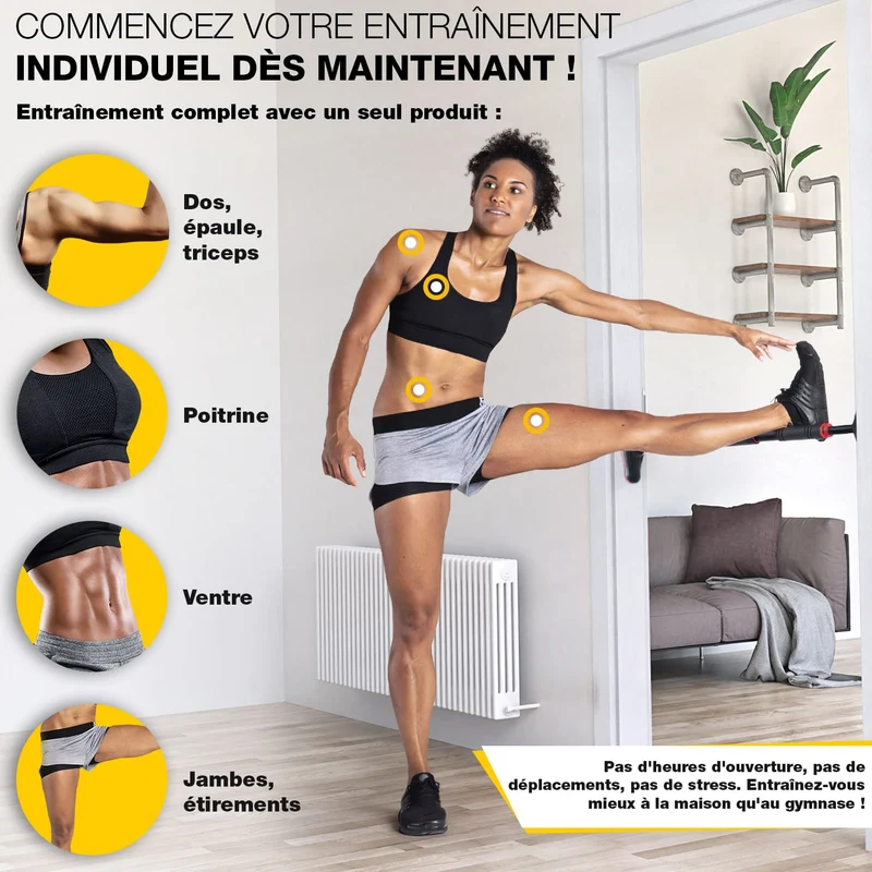 Barre de Traction Porte Homefit PowerGrip – Sans Perçage – Réglable 65 à 90 cm – Poignées Antidérapantes – 150 kg