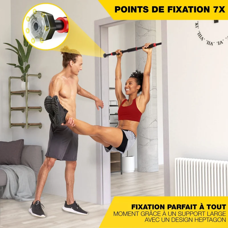 Barre de Traction Porte Homefit IronLift – Sans Perçage – Réglable 65 à 90 cm – Charge Max. 150 kg