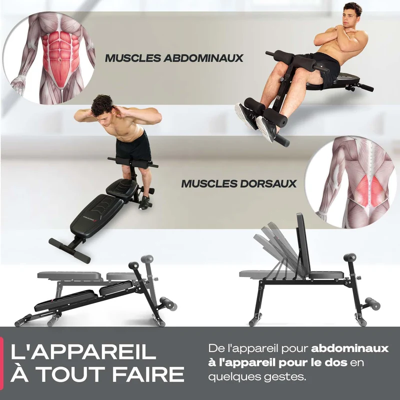 Banc de Musculation Homefit EvoFit – 8-en-1 – Dossier 5 Positions – Pliable – Charge Max. 110 kg