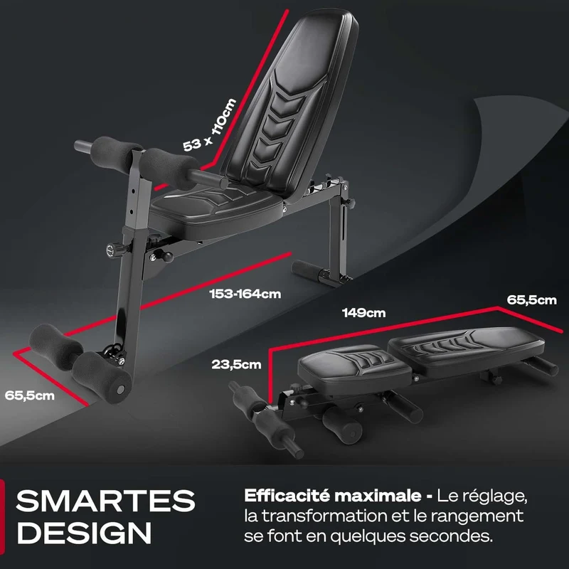 Banc de Musculation Homefit EvoFit – 8-en-1 – Dossier 5 Positions – Pliable – Charge Max. 110 kg