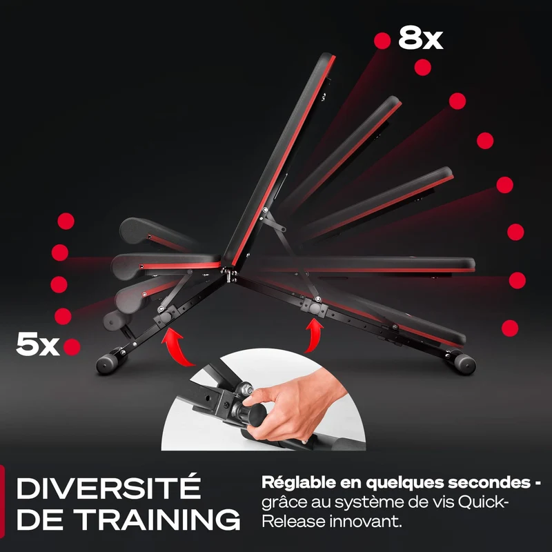 Banc de Musculation Homefit CoreMax – 40+ Positions – Pliable – Dossier 8 Niveaux – Charge Max. 180 kg