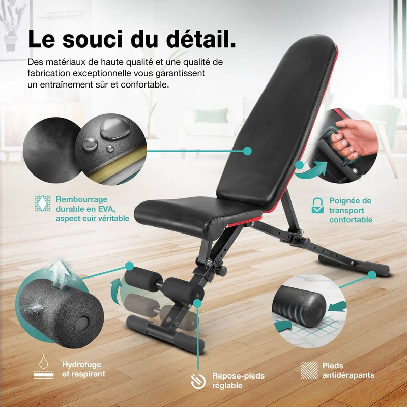 Banc de Musculation Homefit CoreMax – 40+ Positions – Pliable – Dossier 8 Niveaux – Charge Max. 180 kg