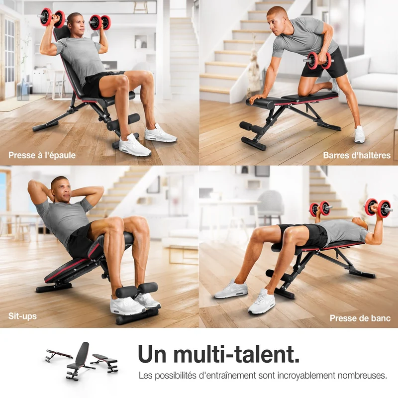 Banc de Musculation Homefit CoreMax – 40+ Positions – Pliable – Dossier 8 Niveaux – Charge Max. 180 kg