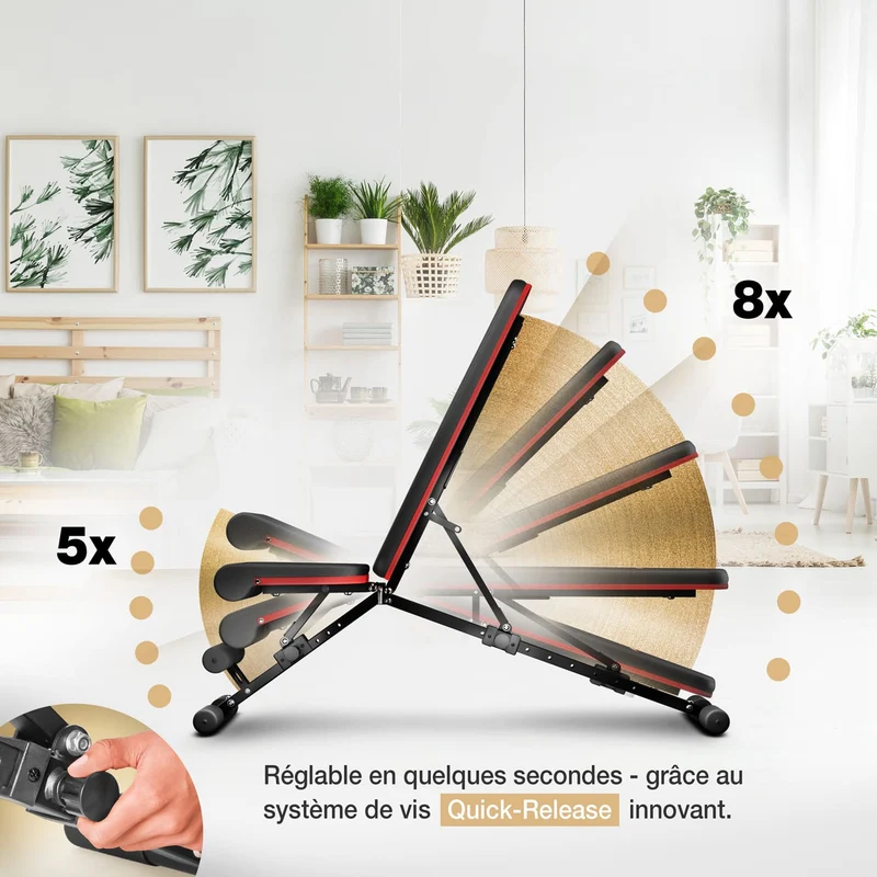Banc de Musculation Homefit CoreMax – 40+ Positions – Pliable – Dossier 8 Niveaux – Charge Max. 180 kg