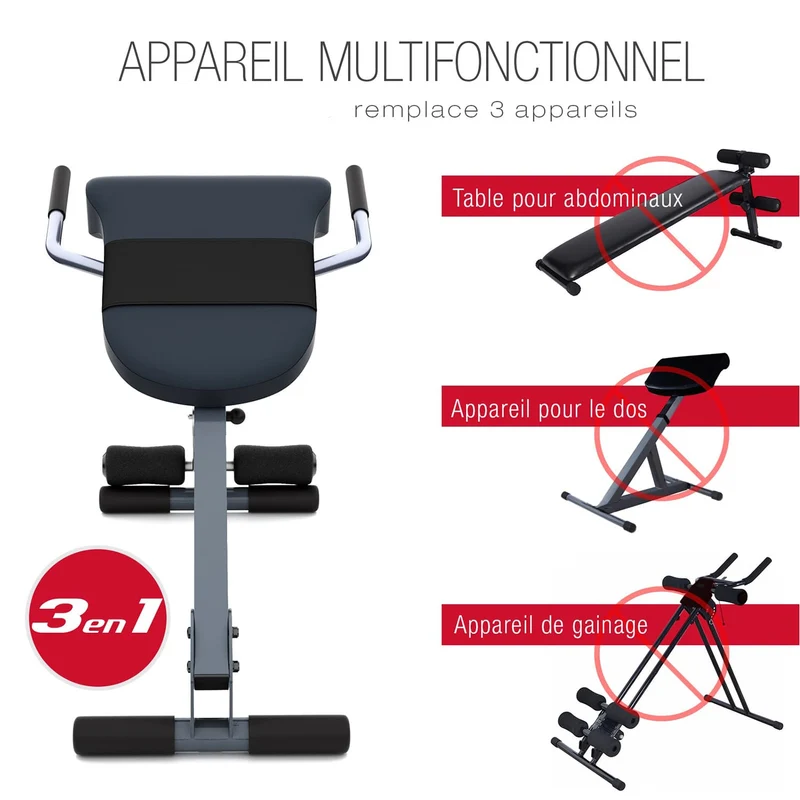 Banc Dorsal Homefit FlexBack – 3-en-1 – 5 Positions – Pliable – Charge Max. 130 kg