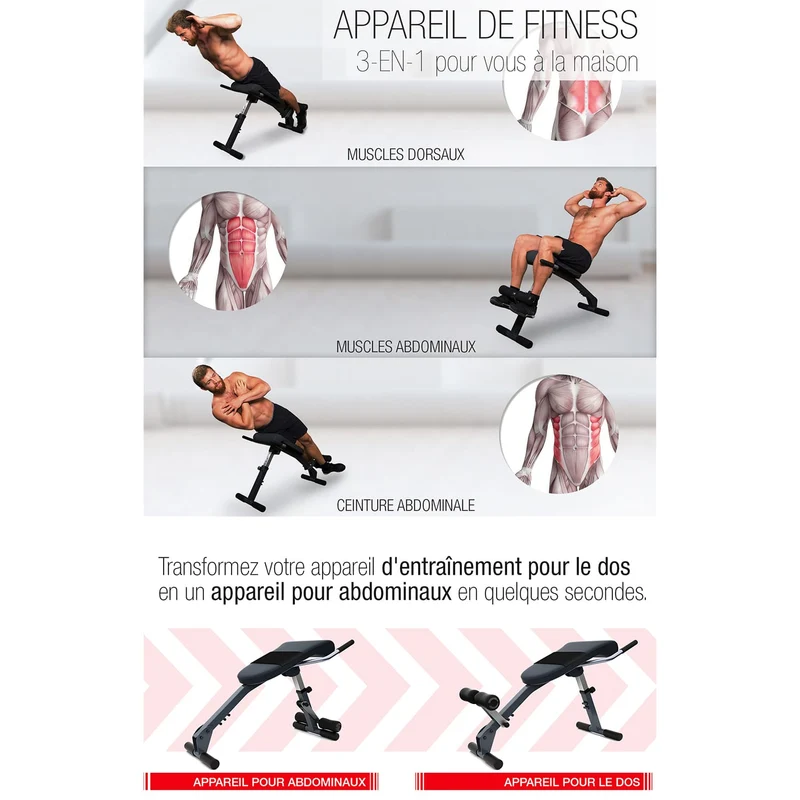 Banc Dorsal Homefit FlexBack – 3-en-1 – 5 Positions – Pliable – Charge Max. 130 kg