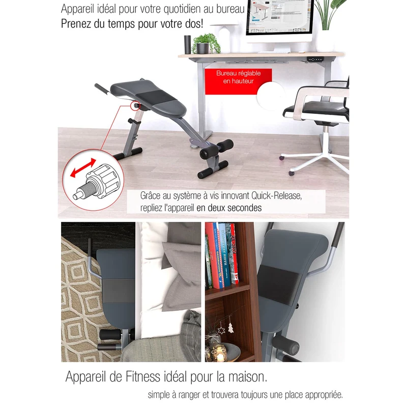 Banc Dorsal Homefit FlexBack – 3-en-1 – 5 Positions – Pliable – Charge Max. 130 kg