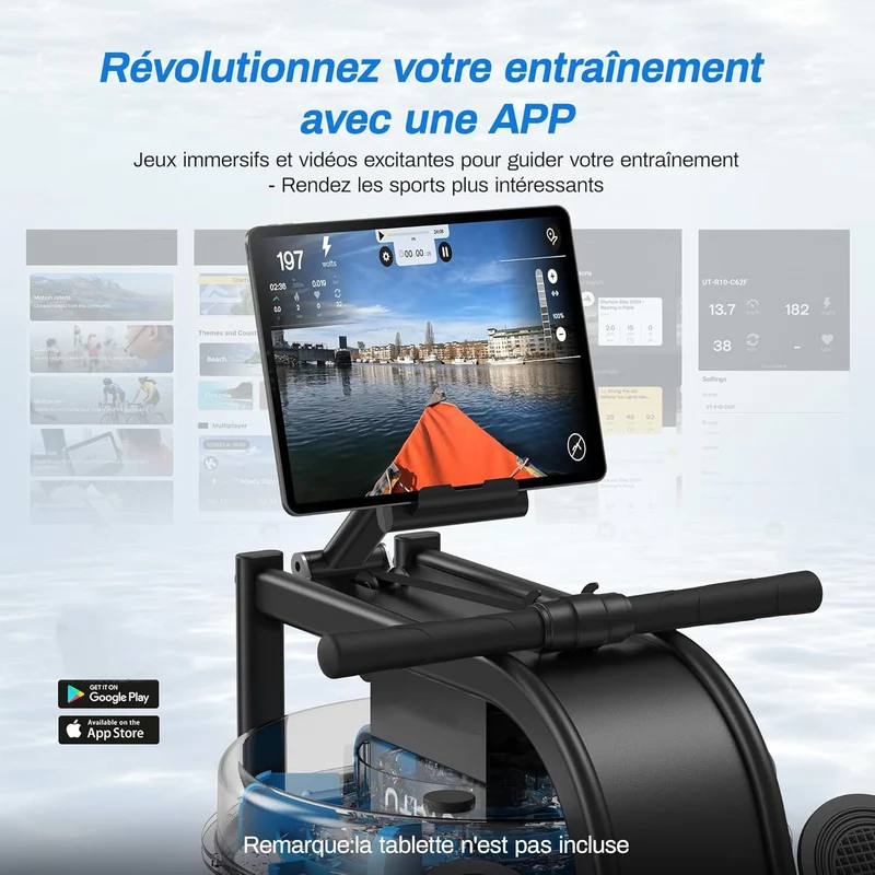 Rameur à Eau Homefit RowMaster – Réservoir 15 L – Bluetooth – Écran LED – Charge Max. 150 kg