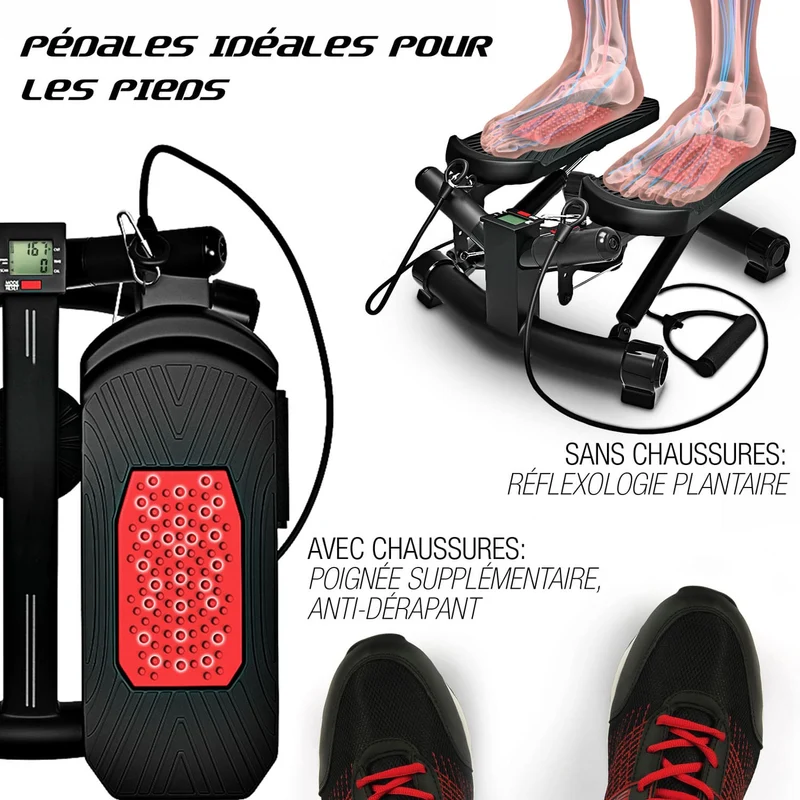 Stepper Homefit HomeStep – 2-en-1 – Résistance Réglable – Écran LCD – Cordes d’Exercice – 120 kg