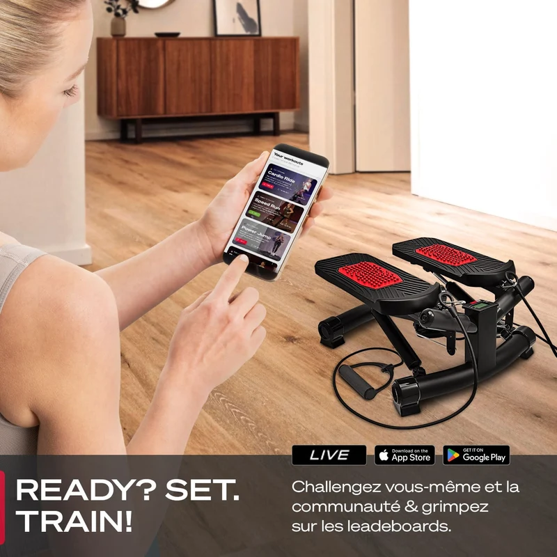 Stepper Homefit HomeStep – 2-en-1 – Résistance Réglable – Écran LCD – Cordes d’Exercice – 120 kg