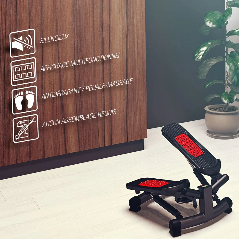 Stepper Homefit HomeStep – 2-en-1 – Résistance Réglable – Écran LCD – Cordes d’Exercice – 120 kg